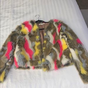 Multicolored faux fur coat